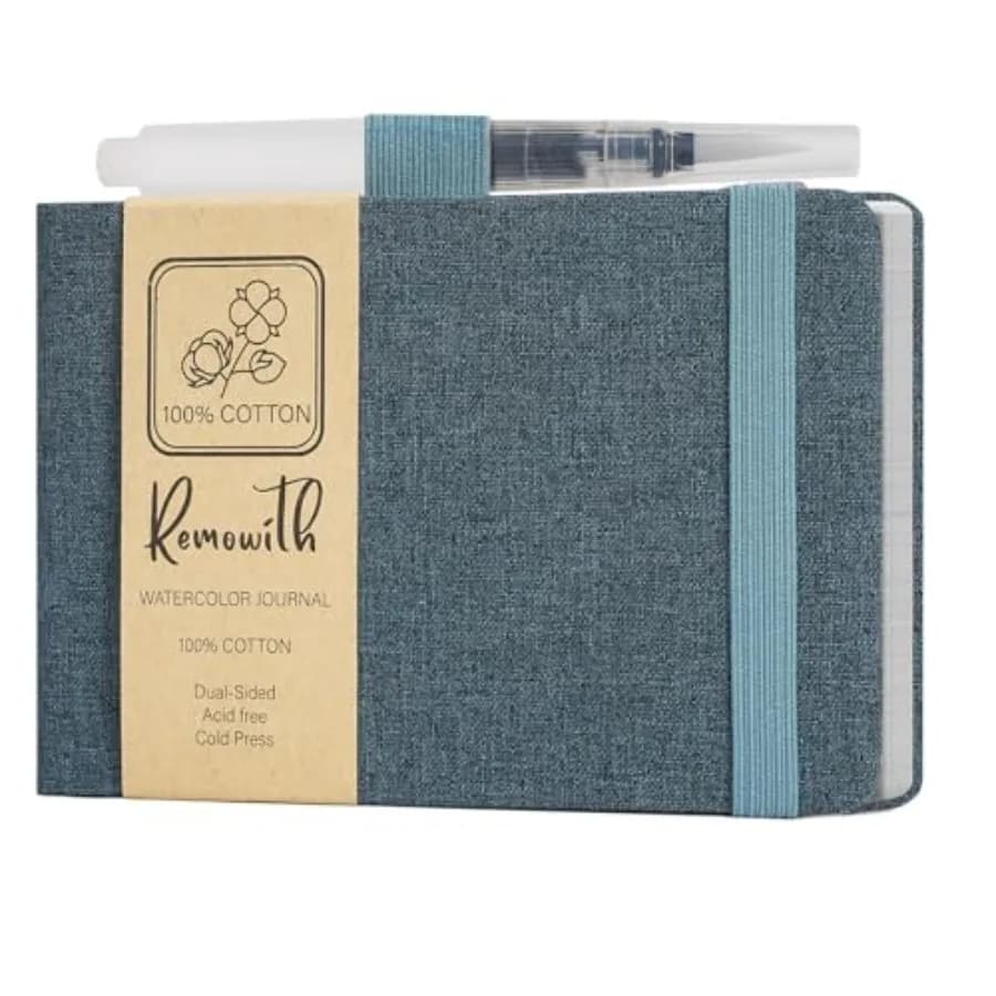 Watercolor Journal Sketchbook, 3.5" x"Sketch Books Artist Cotton Watercolor Paper Notebook, Len Cover with Tap Water Pen, 4 She