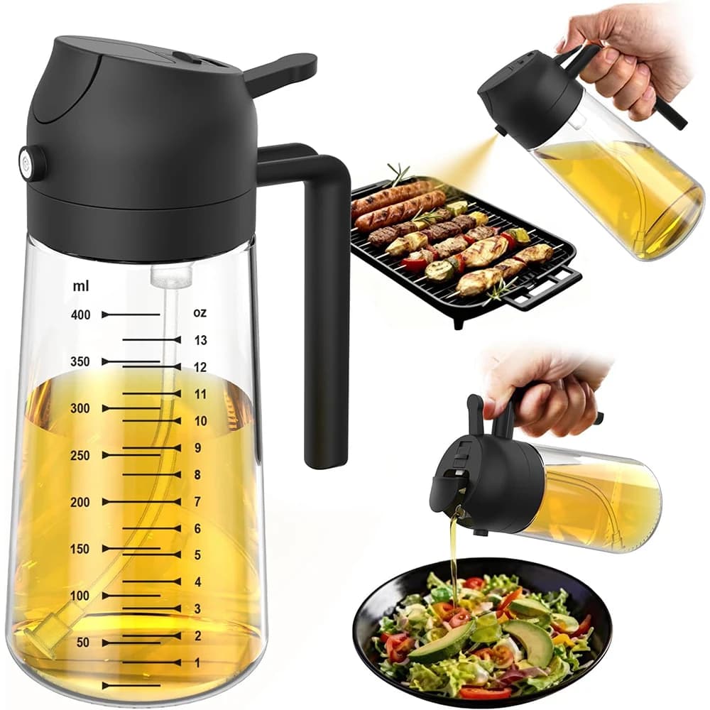 LMETJMA 2 in 1 Olive Oil Dispenser Bottle Leak-Proof Glass Olive Oil Sprayer Kitchen Oil Spray Bottle For Air Fryer Salad BBQ