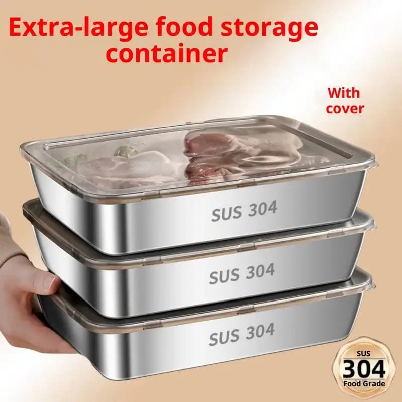 1/2/3/5PCS Contenitore per alimenti in scatola di acciaio inossidabile 304 con coperchio Scatola di immagazzinaggio da cucina Vassoi per frigorifero fresco