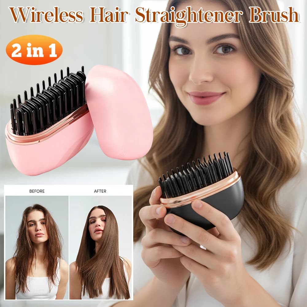 Piastra per capelli senza fili Pettine Mini spazzola per lisciare portatile agli ioni negativi Accessori per capelli lisci voluminosi a riscaldamento rapido