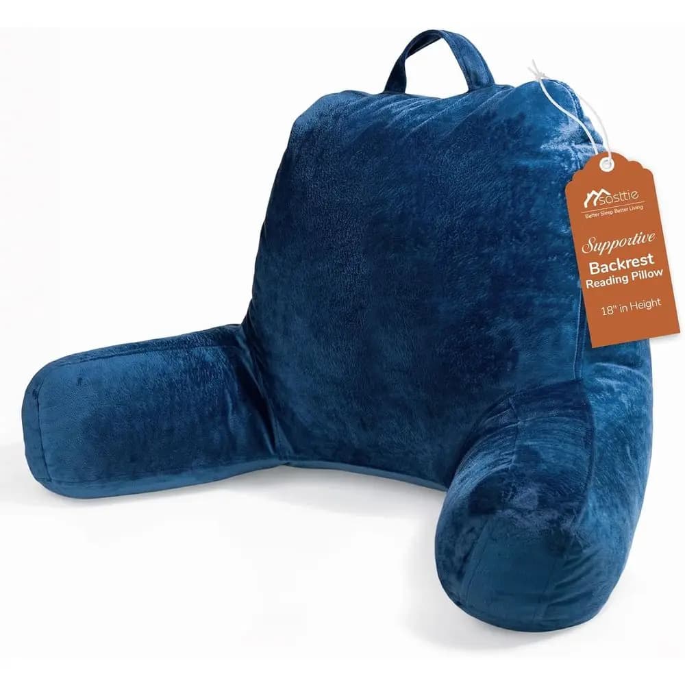 Cuscino da Lettura Blu Navy con Braccioli per Letto, Divano e Pavimento - Supporto Ergonomico per la Schiena
