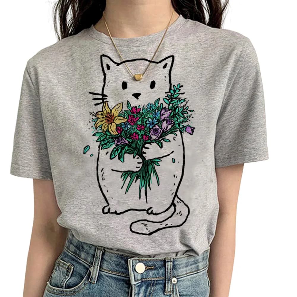 Funny Cat t shirt women comic Tee girl funny clothing
