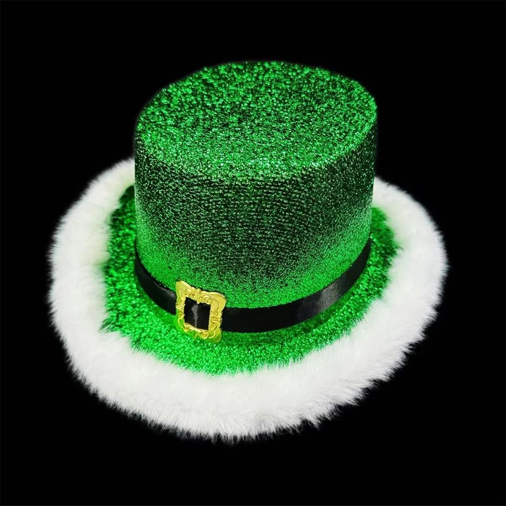 Cappello da Babbo Natale Cappello glitter lucido Cappello da festa di Natale Elegante cappello a tesa bianca in peluche per eventi in ufficio di celebrazione di Capodanno