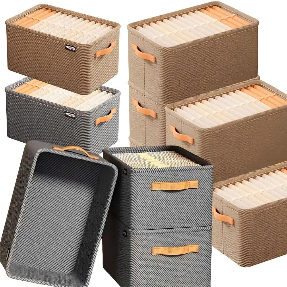 1pc Neutral Khaki/Grey Collapsible Fabric Clothes Storage Bins for Jeans, Shirts, Pants, Underwear YMY