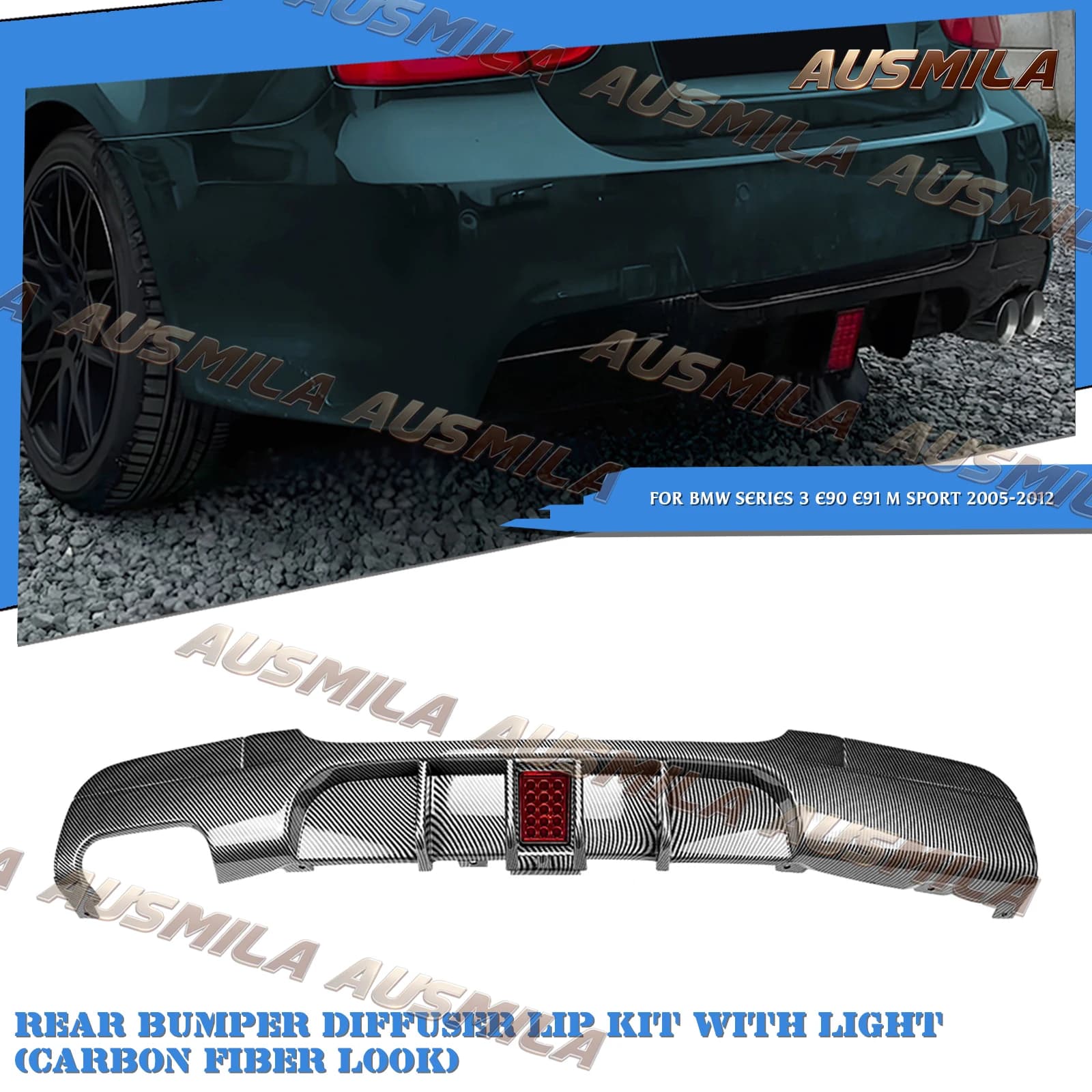 Rear Bumper Diffuser Splitter Spoiler Lip For BMW 3 Series E90 E91 M Sport 2005-2012 318i 320i 325i 328i 330i 335i Sedan M-tech