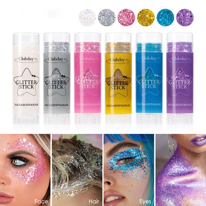 Stick Gel Glitter con Paillettes per Viso e Corpo, Illuminante Bianco Perla Rosa, Pittura per Capelli, Crema Illuminante per Trucco da Palcoscenico