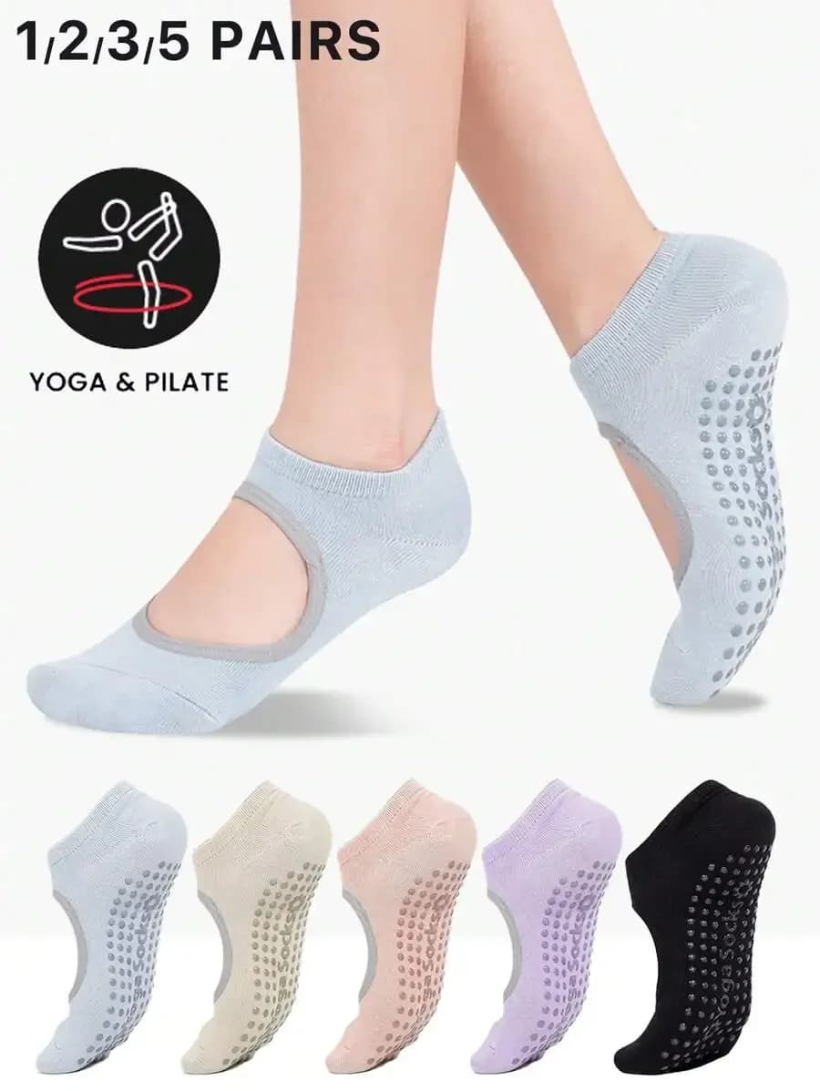 1/3/5 paia di calzini sportivi da donna multicolori/a tinta unita, tessuto lavorato a maglia traspirante, suola antiscivolo, adatti per lo yoga