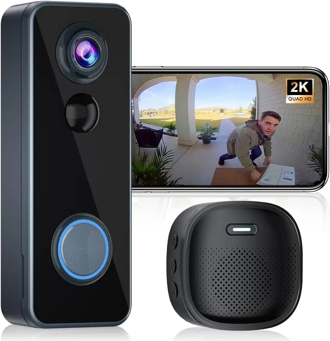 Campanello Video Wireless 2K con Comunicazione Bidirezionale, Avvisi di Movimento, Compatibile con Alexa/Google - Senza Abbonamento