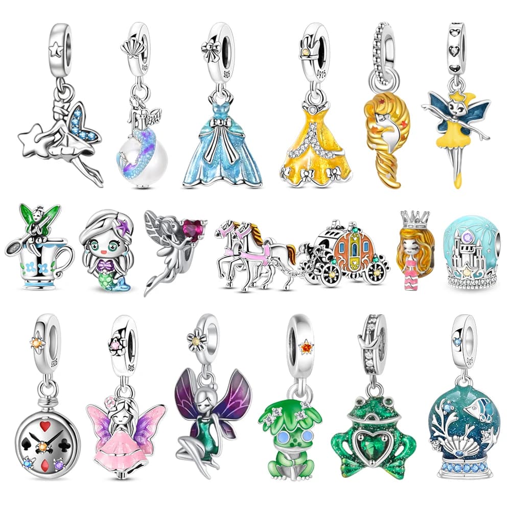 Ciondolo in Argento Sterling 925 con Sfera di Cristallo e Corona da Fata, Charm per Bracciale o Collana Fai-da-Te, Regalo di Compleanno per Bambini