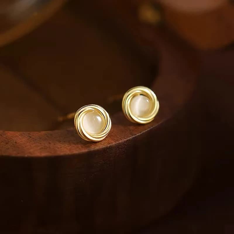 Orecchini a bottone in vero argento sterling 925 con opale rotondo in oro 14 carati per le donne Accessori di lusso leggeri classici per gioielli raffinati