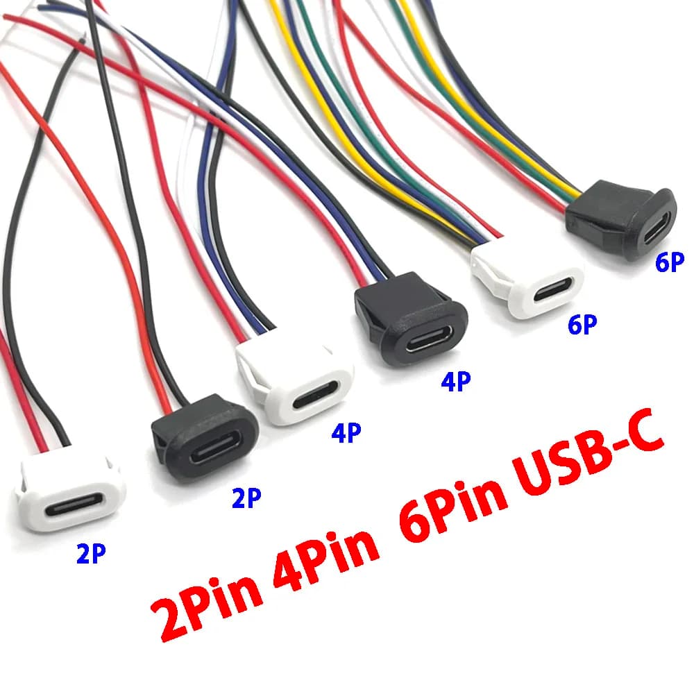 1 pz USB-C tipo 6pin connettore USB impermeabile a compressione diretta base femmina presa femmina interfaccia di ricarica con filo di saldatura