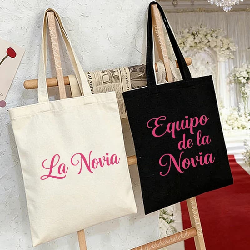 Borsa Tote in Tela per Addio al Nubilato Spagnolo, Regalo per Doccia Nuziale, Sacchetti Regalo per Matrimonio, Borse Riutilizzabili per la Squadra della Sposa