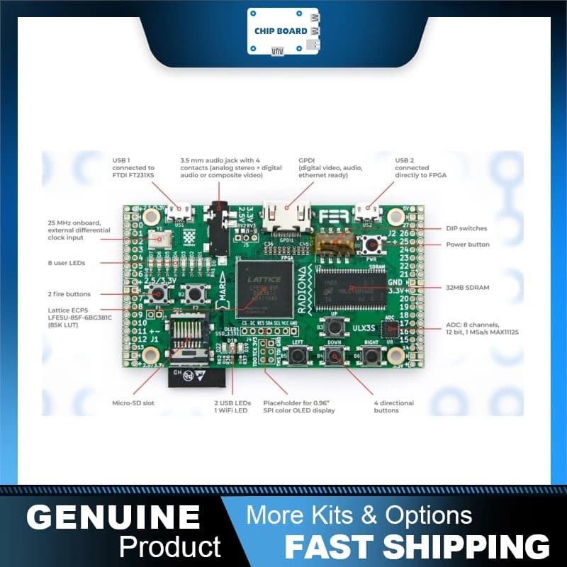 Scheda di Sviluppo FPGA Crowdsupply ULX3S con Lattice ECP5, Piattaforma Hardware Aperta, WiFi, Display OLED e Archiviazione su Scheda SD
