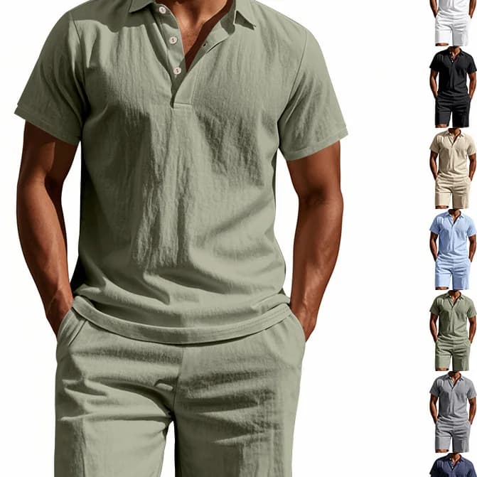 Short Sleeve Shirt And Shorts Set Casual Sportswear Men's Suit Polyester Fiber Four Seasons Universal Chinese Origin