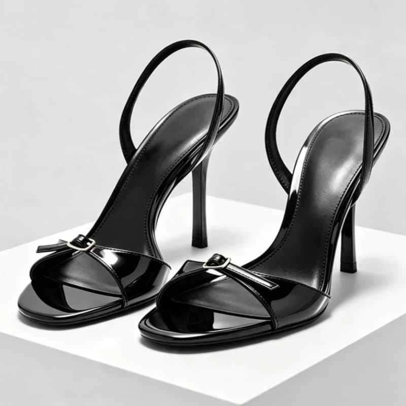 Metal Belt Buckle Detail Patent Leather Heeled Sandals Women Summer Open-toe Back Strap High Heels Elegant Office Formal Shoes