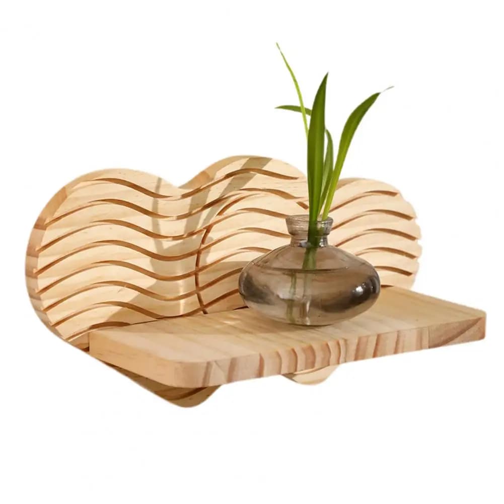 Wall Plant Holder Wooden Heart Shaped Floating Shelf Indoor Wall Mounted Flower Pot Display Stand Decor
