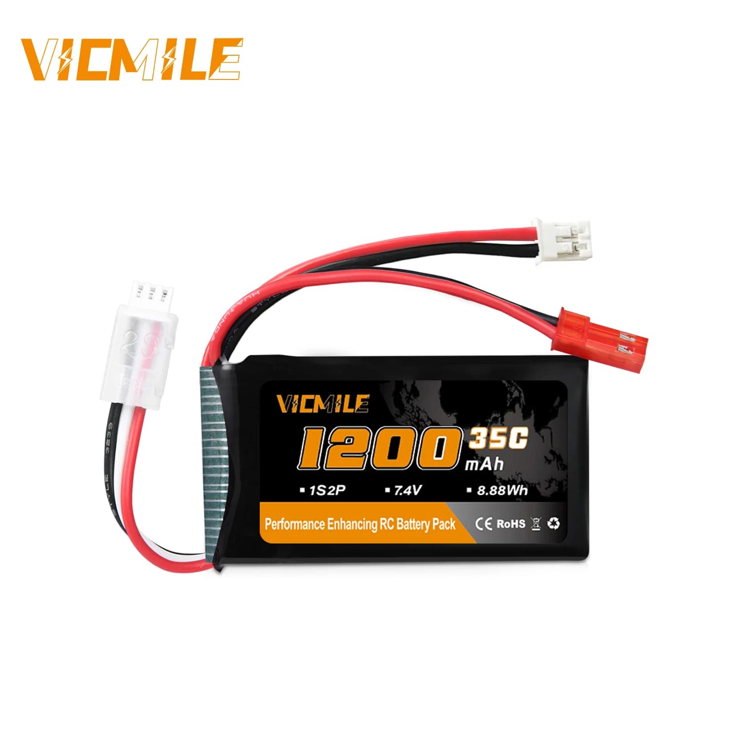 Batteria VICMILE SCX24 Batteria Lipo da 7,4 V 1200 mAh 2S 35C con spina PH2.0 JST adatta per SCX24 RC Car WLtoys A949 A959 A969 A979 K929