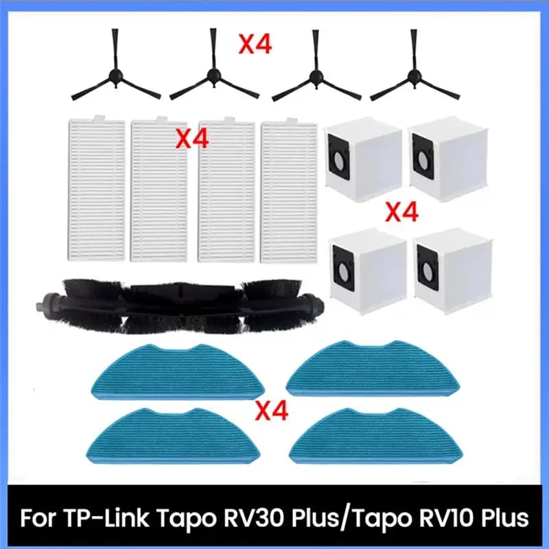 Set di 17 Pezzi ABIY per TP-Link Tapo RV30 Plus / Tapo RV10 Plus: Spazzole Principali e Laterali, Filtri, Panni e Sacchetti per la Polvere