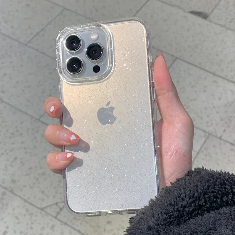 Simple glitter transparent phone case for iPhone 16 15 14 13 12 11 Pro Max XR XS MAX 7 8 14 PLUS Y2K Transparent shockproof soft cover