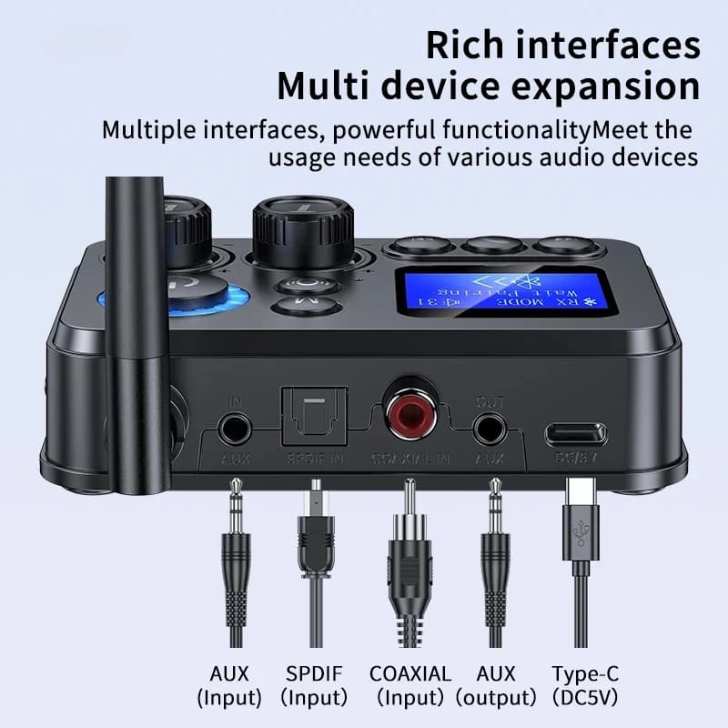 Trasmettitore Audio Bluetooth 5.4 con Supporto Ricezione AUX/COAXIAL/SPDIF/TF/U disk e Display LCD per Stereo Domestico, TV, Altoparlanti, PC