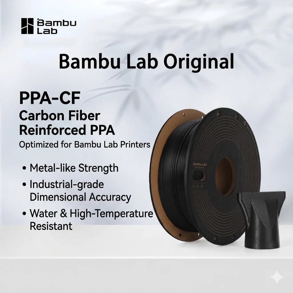 Filamento per Stampante 3D Bambu Lab Originale PPA-CF Rinforzato con Fibra di Carbonio Nero 750g Materiale di Stampa DIY in Nylon PPA CF
