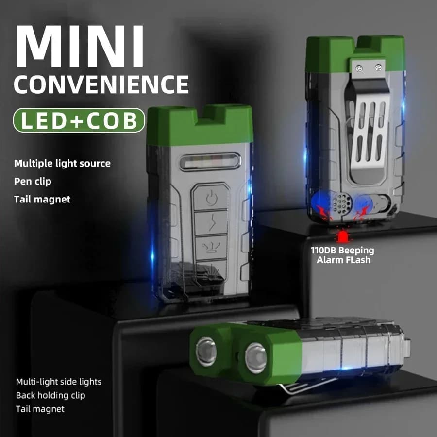 Mini torcia a LED a doppia luce con clip, luce portatile ricaricabile multiuso per zaino da campeggio, escursionismo, emergenza all'aperto
