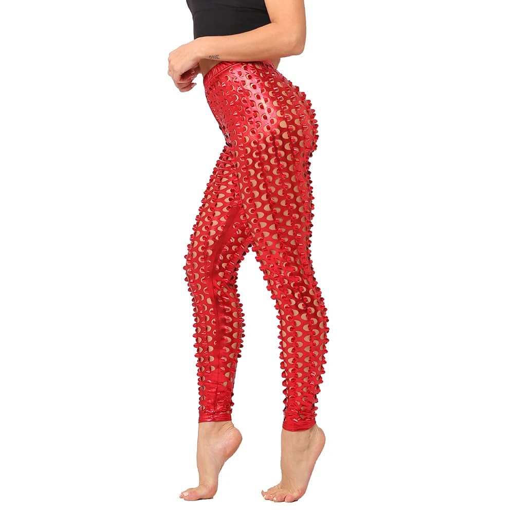 Leggings metallici in vinile da donna pantaloni aderenti a vita alta pantaloni Slim a matita pantaloni elasticizzati Streetwear