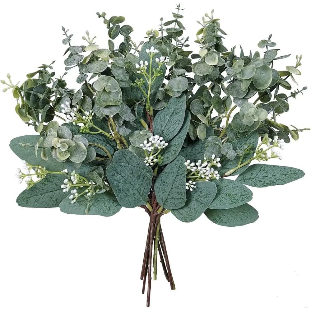 Mixed Eucalyptus Leaves Stems Bulk Artificial Eucalyptus Leaves Sprays Oval Eucalyptus Leaves with White Seeds Stems Floral Wrea
