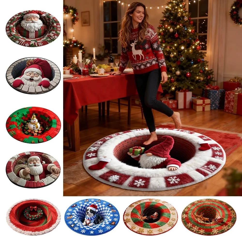 Tappeto rotondo natalizio 60 * 60 cm Tappetino rosso Babbo Natale a forma speciale 3D Tappetino per porta camera da letto antiscivolo imitazione cashmere