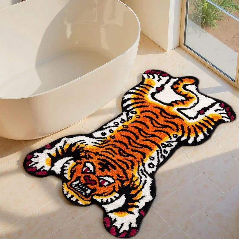Tappeto in Peluche con Motivo Tigre per Camera da Letto, Tappeti di Forma Irregolare per Soggiorno, Tappetino Spesso per Studio, Morbido e Soffice