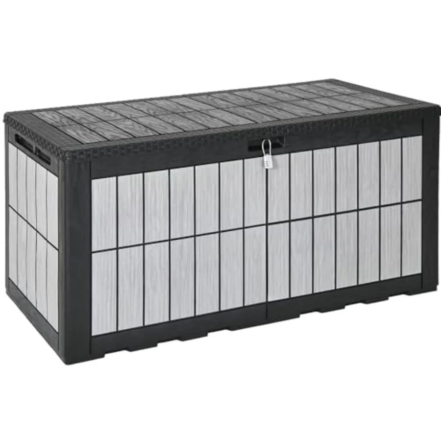 Large Deck Box, Waterproof Resin Outdoor Storage Box with Lock, Doubles as Bench Seating for Patio Furniture Cushions, Garden T