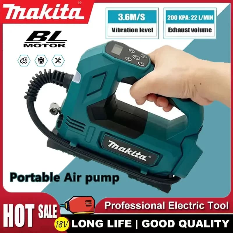 Pompa d'aria portatile Makita 18V a batteria agli ioni di litio, gonfiatore senza fili (solo corpo macchina) per pneumatici auto e moto, pompa elettrica