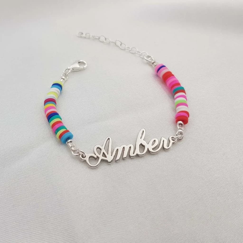 Braccialetto Personalizzato con Nome per Donne, Ciondolo in Acciaio Inossidabile, Bracciale con Lettere in Inglese in Argilla Polimerica Colorata, Gioielli Personalizzati