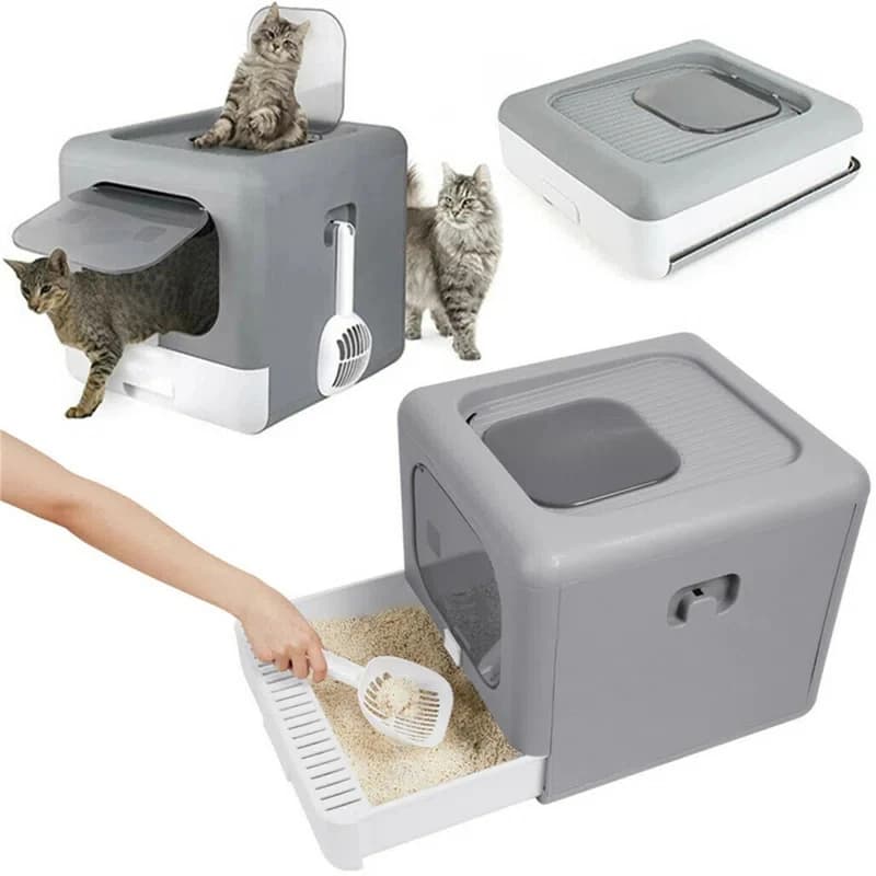 Lettiera per Gatti Pieghevole Grande con Design Chiuso, Controllo Odori e Protezione Anti-Schizzi