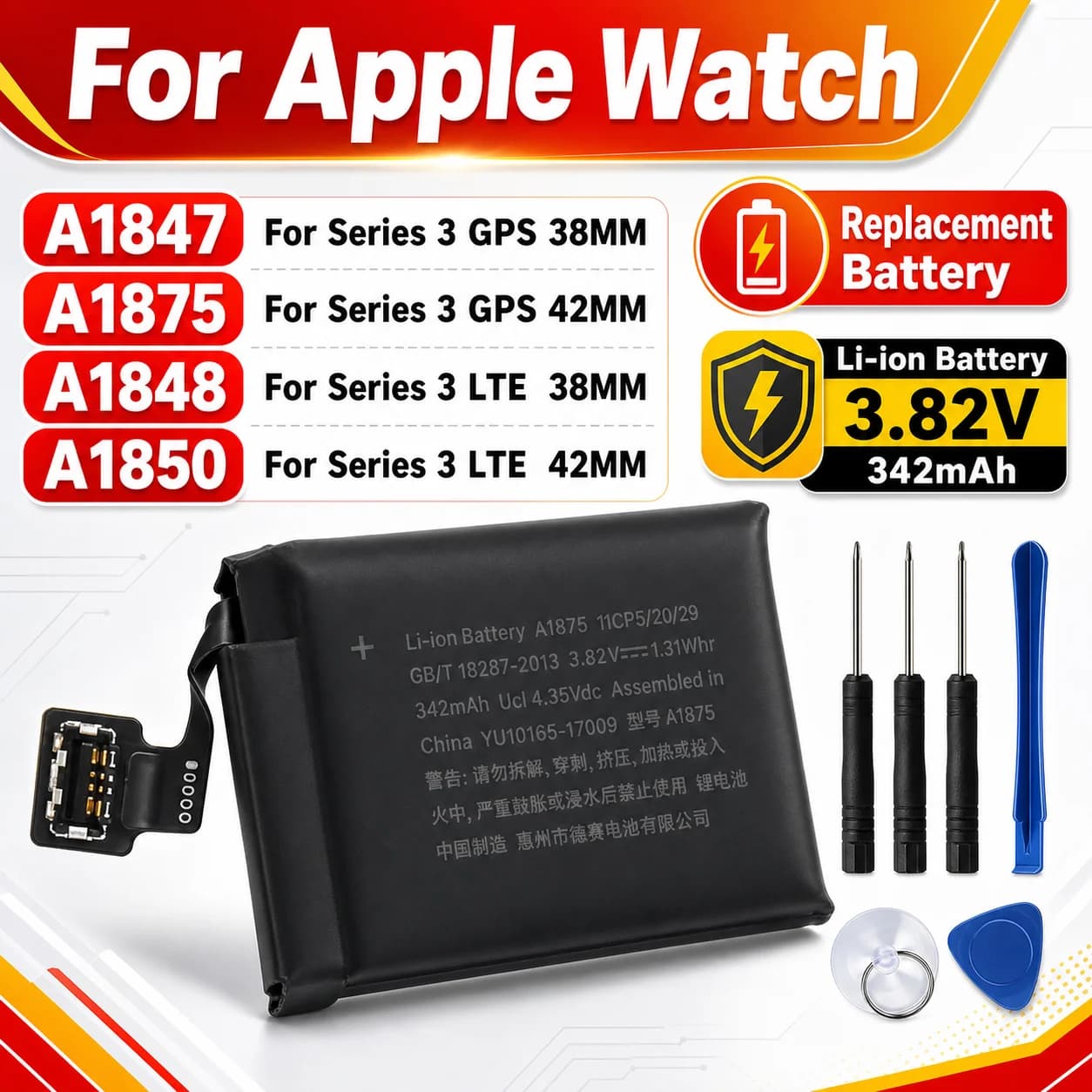 Smart Watch Replacement Battery A1847 A1875 A1848 A1850 For Apple Watch Series 3 GPS LTE 38mm 42mm With Tools
