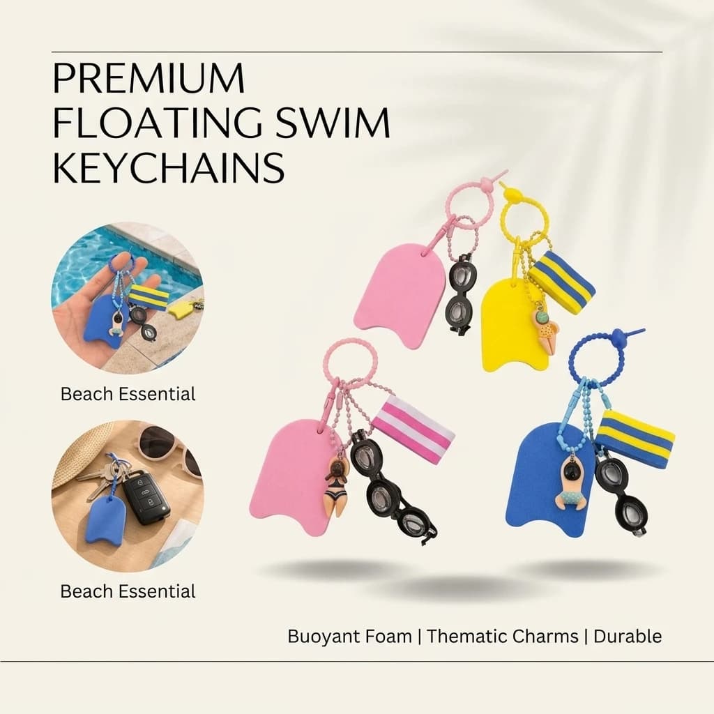 Cute Cartoon Swimming Pool Keychain with Goggles Pendant Floating Board Backpack Decoration Student Sports Gift