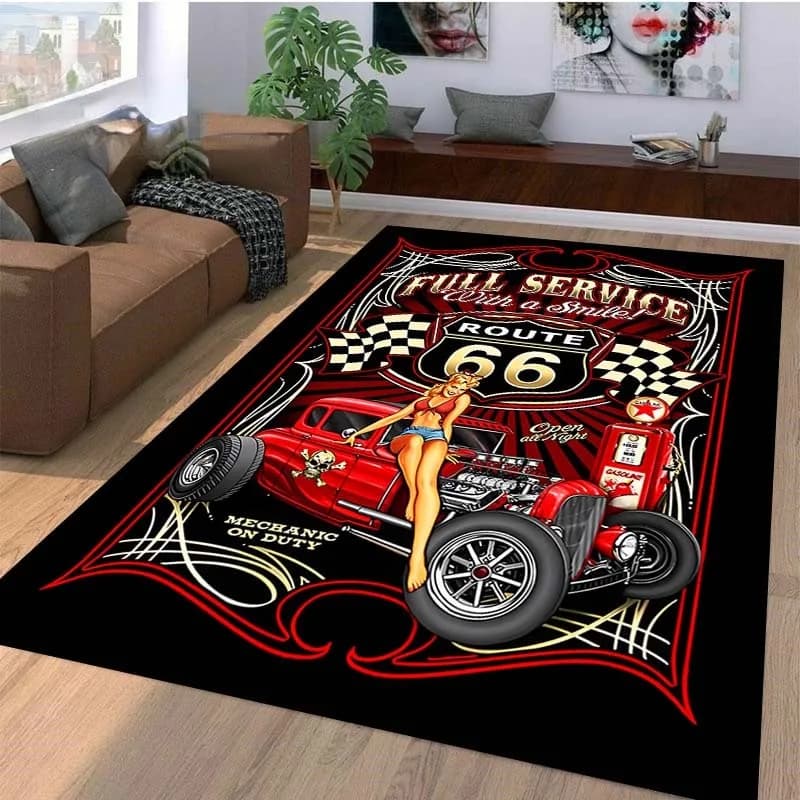 1PC Route 66 Arts Pattern Tappeti da soggiorno Tappeto da cucina Tappetini antiscivolo Design pop Tappetino da bagno Tappeto per la casa Lavanderia Decor