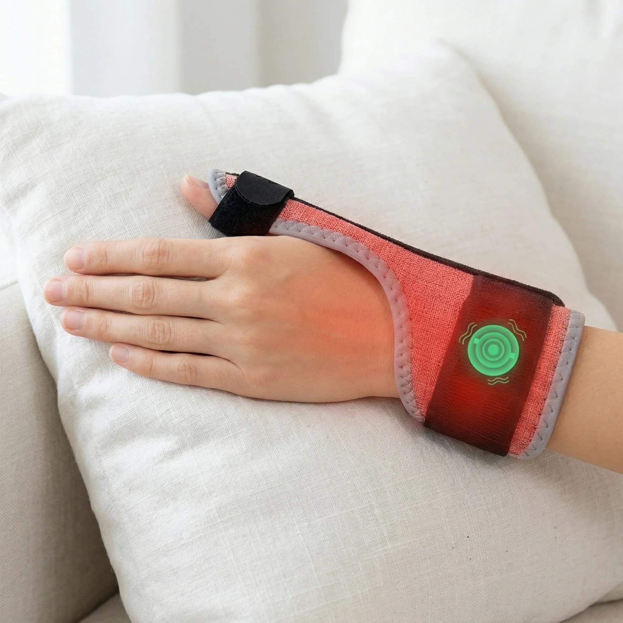 Supporto Riscaldato per Dita con Luce Rossa, Massaggiatore per Polso e Dita, Vibrazione e Calore Regolabili, 3 Impostazioni di Tempo, per Mano Destra e Sinistra