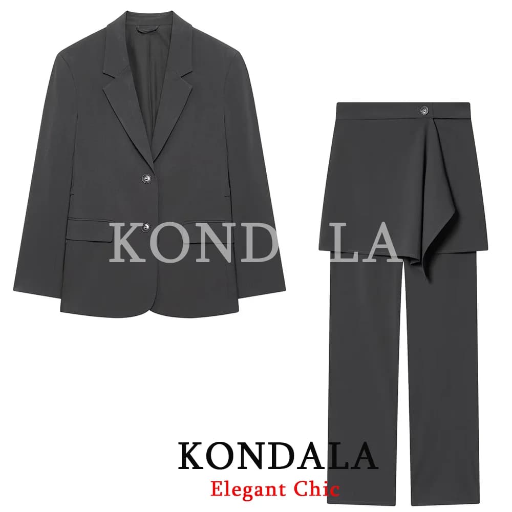 KONDALA Women's Blazer Set for Office, Design Trendy with Belt, skirt and pants, New Fashion Spring 2026, Elegant Workwear