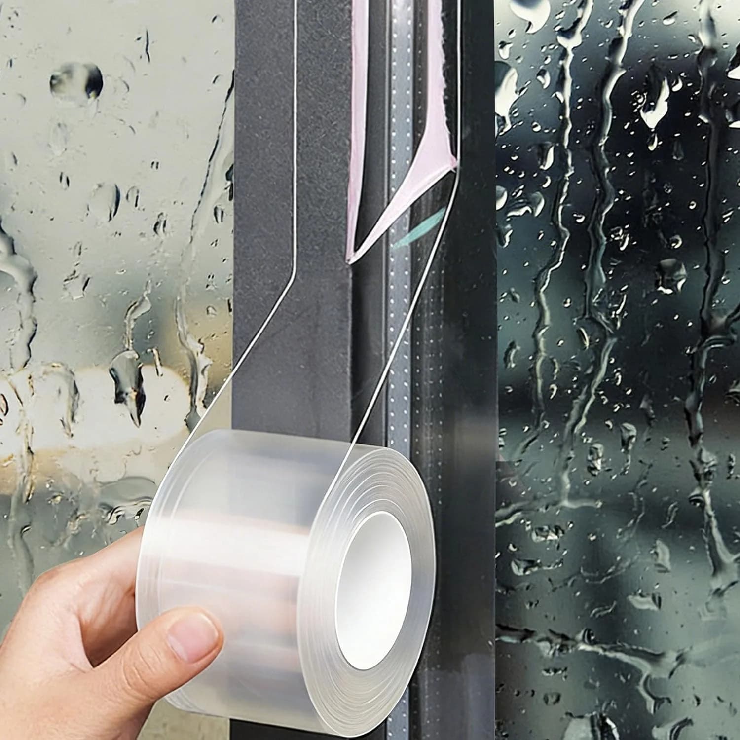 Transparent Window Weather Sealing Tape 2 Inch x 33 FT Weather Stripping Residue-Free Clear Window Insulation Caulk for Shower Glass Gaps and Clear Tape Doors Windows Windproof