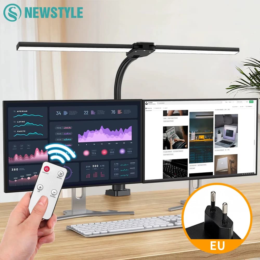 Lampada da scrivania a LED a doppia testa ultra luminosa da 24 W Lampada da lettura per la cura degli occhi con telecomando 5 impostazioni di temperatura di colore 10 livelli