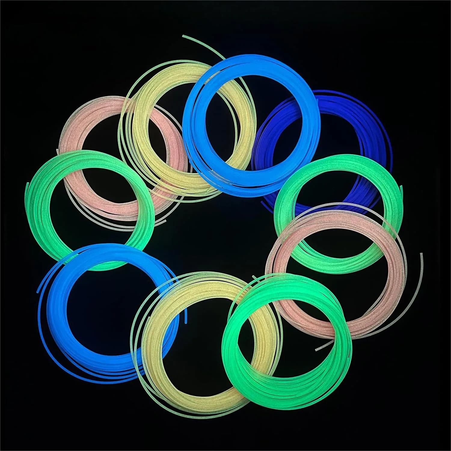 Filamento per penna 3D che si illumina al buio, 6 colori, ciascuno da 33 piedi, totale 200 piedi, PLA luminoso da 1,75 mm, per penne e stampanti 3D