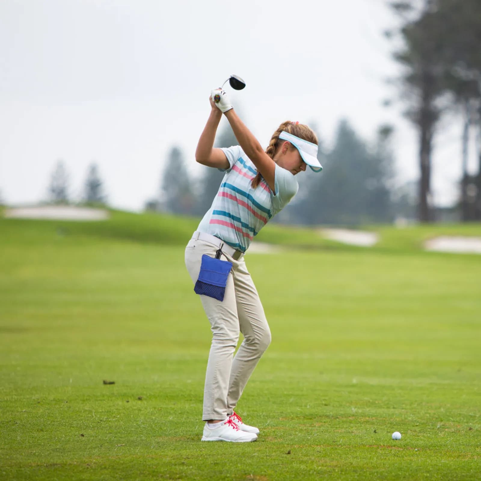 Borsa portaoggetti da golf resistente da 1 pezzo, custodia per tee, organizer per palline, chiusura a cerniera, tasca interna, fibbia di fissaggio per il viaggio