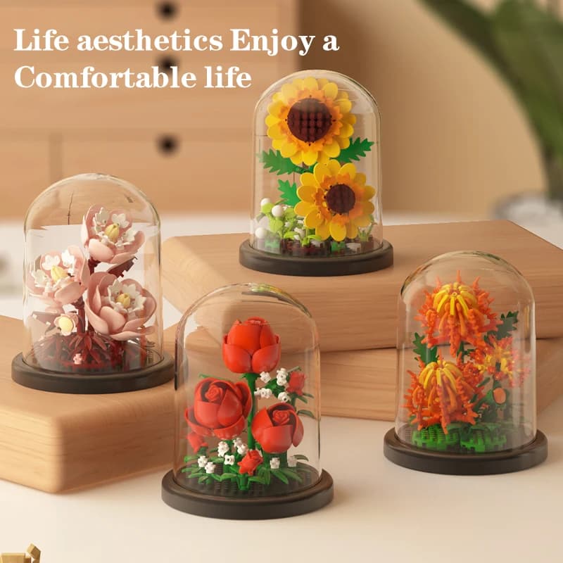 MOC Creative Eternal Bouquet Display Box Micro Building Block Flower Model DIY Home Desk Plant Decoration Toy Birthday Gifts