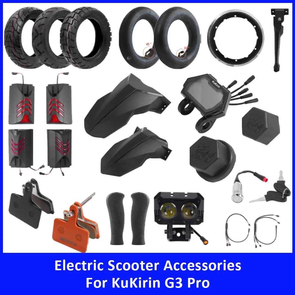 Accessori per Scooter KuKirin G3 Pro: Cruscotto, Parafango Anteriore e Posteriore, Faro, Impugnatura, Pastiglie Freno, Pneumatico Esterno, Camera d'Aria, Luce Laterale