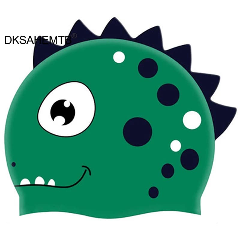 New Silicone Swimming Cap for Cartoon Waterproof Dinosaur Long Hair Sport Pool Hat Elastic Swimming Head for Adults and Children