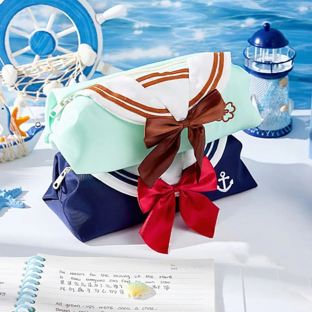 Astuccio a tema marinaio stile college JK con fiocco, borsa trucco dolce, astuccio portatile creativo con cerniera, regalo