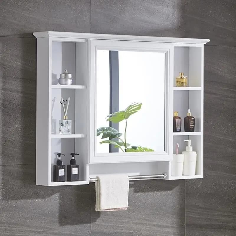 Armadietto a specchio per bagno, scatola a specchio a parete con portaoggetti, armadietto per specchio per WC, semplice vento e impermeabile
