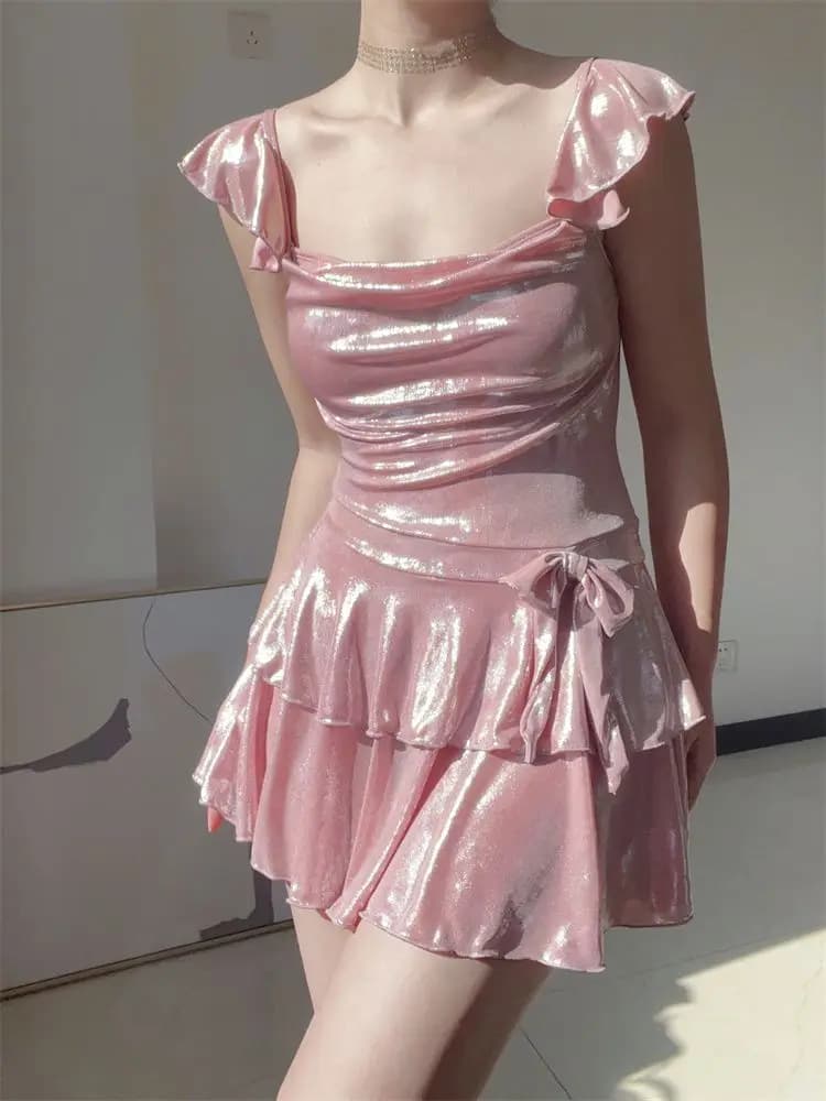 Nuovo Costume da Bagno Rosa Scintillante da Donna 2026 - Elegante e Discreto, Ideale per Terme e Spiaggia
