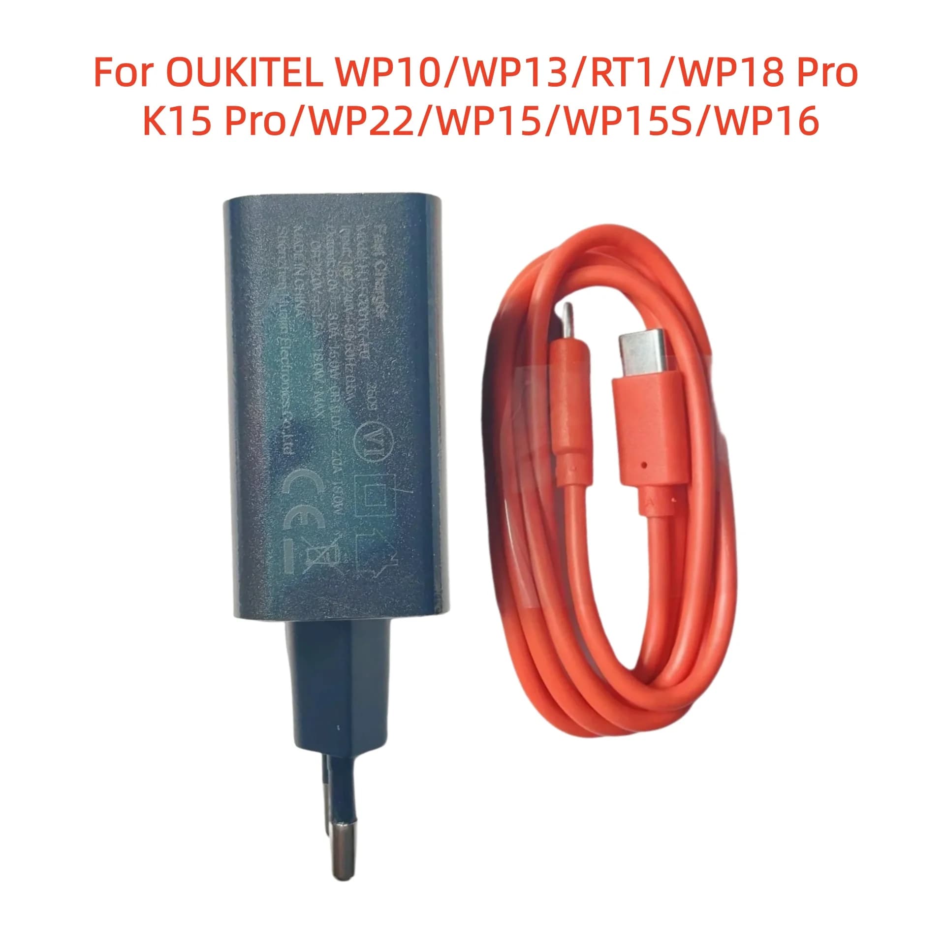 New For OUKITEL WP10 WP13 RT1 WP18 K15 Pro WP22 Phone EU Adaptor Travel Charger EU Plug Adapter 18W +Type C Cable Line Data Wire